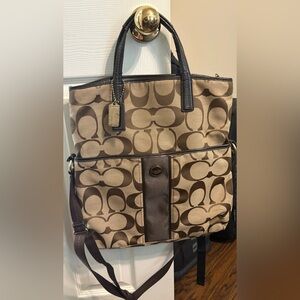 Coach Signature Canvas Tote/Messenger Bag - Brown/Tan